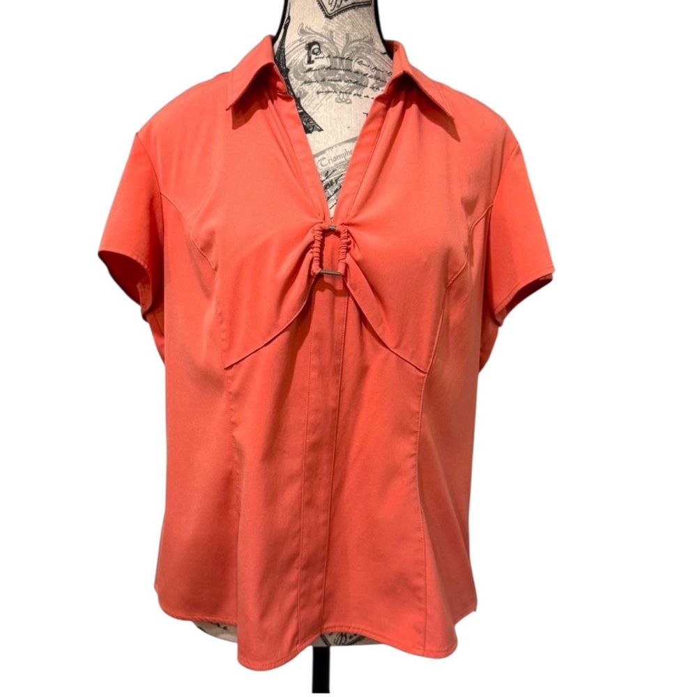 Style & Co Stretch Short Sleeve Button Down Blouse with Tie Front Blouse Size 12